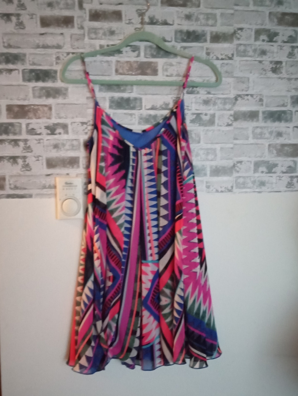 Express Vibrant Geometric Print Spaghetti Strap Dress
